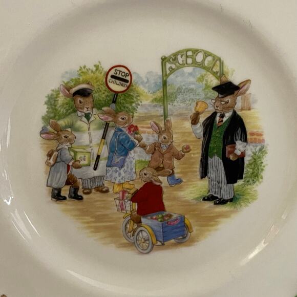 Bunnykins Salad Plate Royal Doulton Dish Bunnies School Gates 8in Tableware VTG - Picture 5 of 11